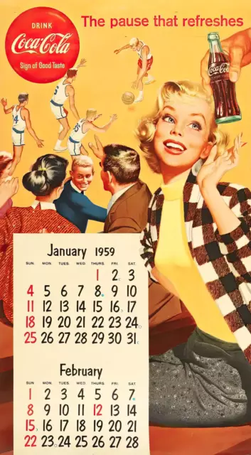 Coca Cola 1949 January February Calendar 10 x 19 Giclee Iris Print