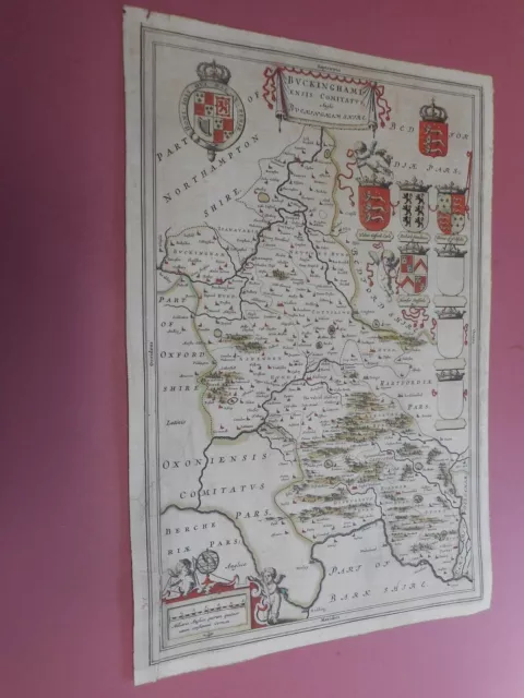 100% Original Large Buckinghamshire  Map By J Blaeu C1646