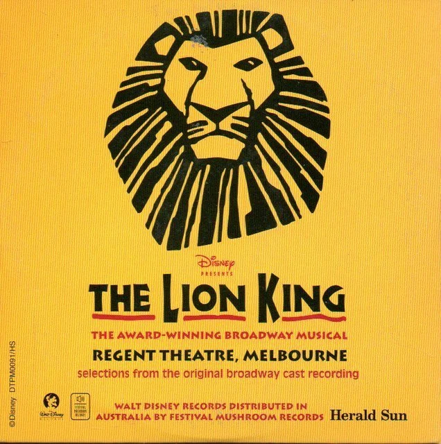 THE LION KING Broadway Regent Theatre Melbourne MUSIC CD IN SLEEVE