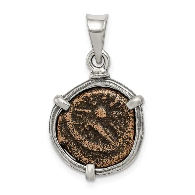 Ancient Coins Silver and Bronze Antiqued Widow's Mite Coin Pendant with a Certif