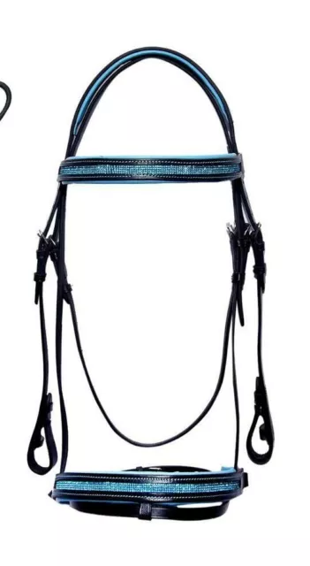 Equipride Padded Comfort Bridle  Diamante Browband Size Full-Shetty Turquoise