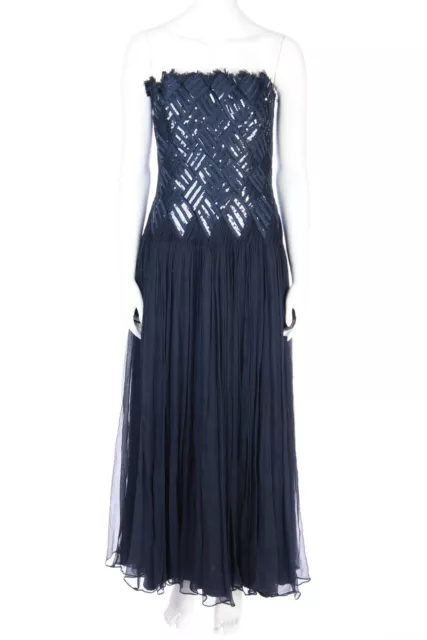 TADASHI SHOJI Vestido Seda UK 8 = D 34 Azul Marino