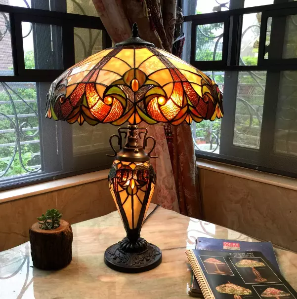 Lamp Victorian Tiffany Style Table Stained Glass Vintage Light Accent Mosaic New