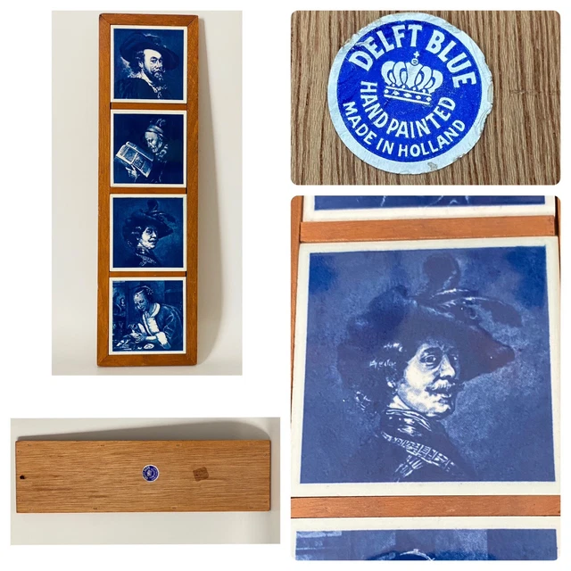 Vtg Delft Blue Framed Tiles Wall Decor Holland Dou Steen Rembrandt Rubens