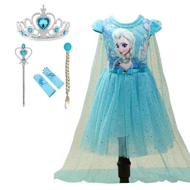 Longer Cape Elsa Frozen Girls Dress Cosplay Snow Queen Princess Birthday Party