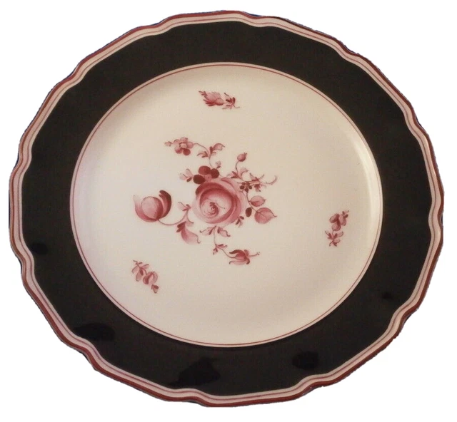 Antique Nymphenburg Porcelain Black & Puce Flower Plate Porzellan Teller German