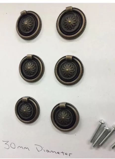 6 Vintage Style Victorian Georgian Antiqued Style Drawer Handles Ring Pull knob