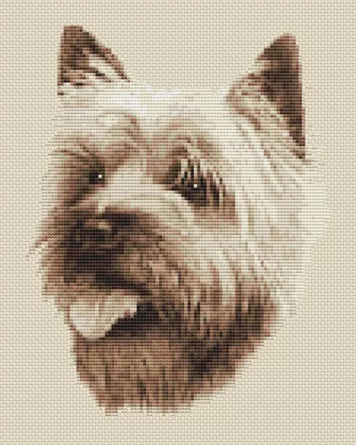 Cairn Terrier Dog Cross Stitch Design (Sepia,8"x10",20x25cm,kit or chart)