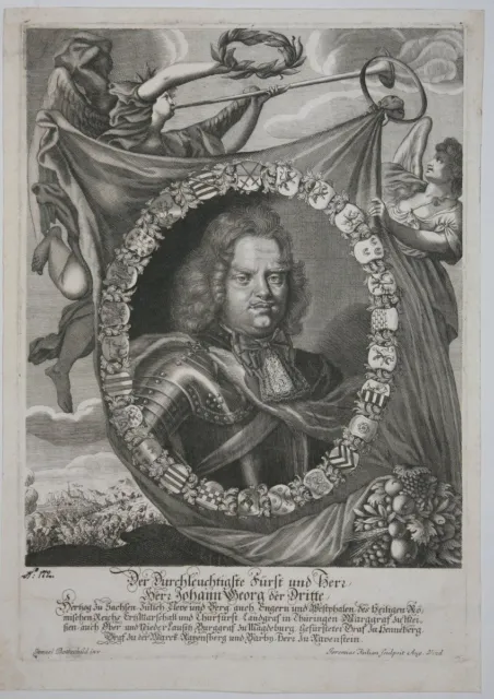 Kurfürst Johann Georg III (1647-91) Portrait Kupferstich von J. Kilian ca. 1690