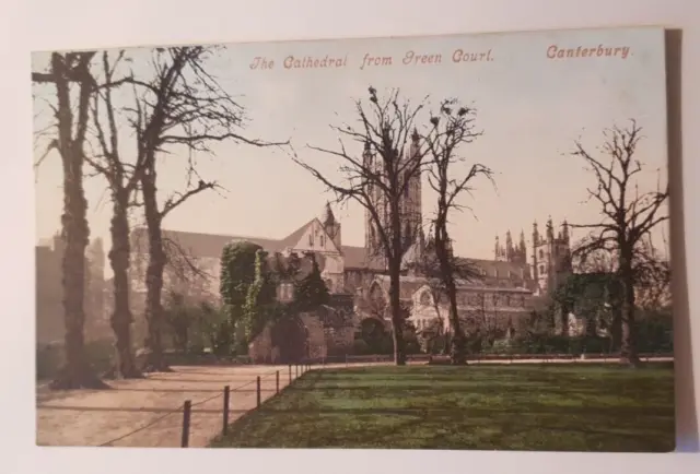 Unposted Vintage Postcard - The Cathedral from Green Court, Canterbury  (b)