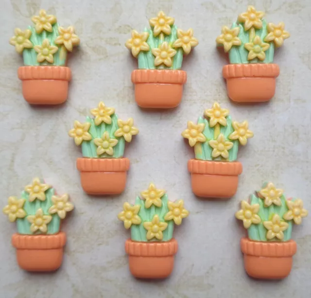 8pcs Mini Flower DAFFODILS IN PLANT POT Flat Back Resin Cabochons: 17x22mm