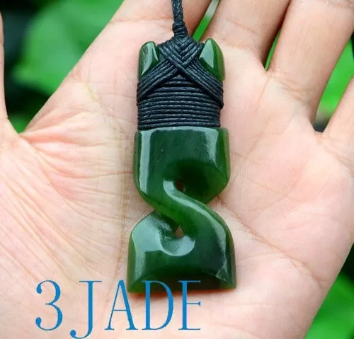Green Nephrite Jade Twist Hei Toki Pendant Necklace NZ Maori Greenstone Jewelry