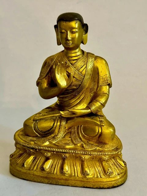 Antique Tibetan Lacquered Gilt Bronze Lama Rinpoche Dharma Teaching Mudra statue 3