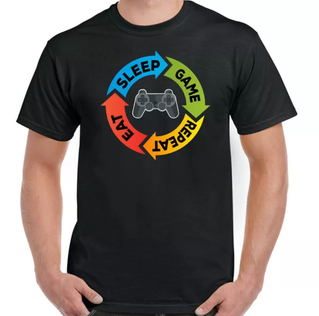 Eat Sleep Game Repeat Uomo Console T-shirt da gioco divertente controller PS4 XBox