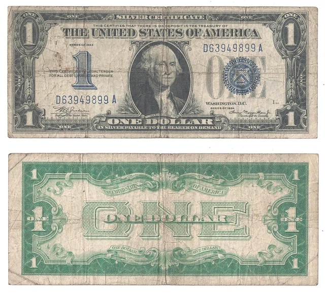 1934 $1 Silver Certificate "Funny Back" Fr 1606 VG #9899