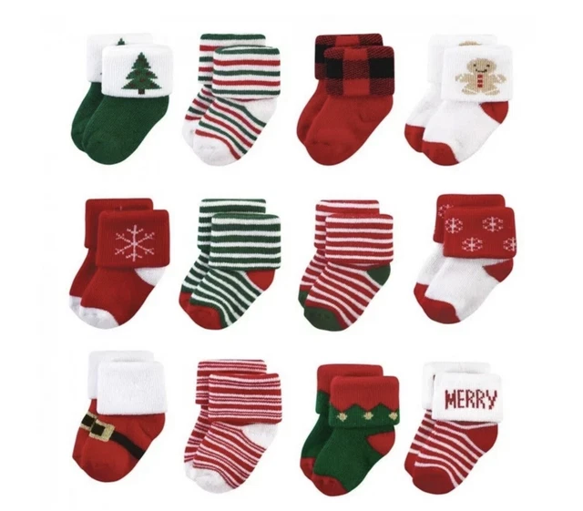 Baby Christmas Socks Boy or Girl NIP 12 Pairs Hudson Baby Size 12-24 Months