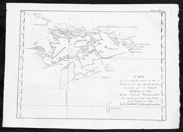 1750 Bellin Antique Map of the Falkland Maldives Islands Argentina South America