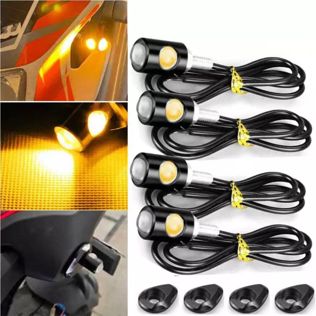 4x Mini LED Motorcycle Turn Signals Indicators Light Amber DRL Blinker Lamp 12V