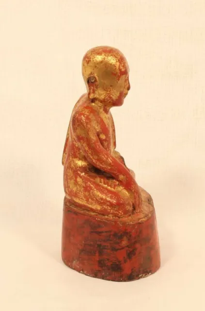 Antique Burmese Shan seated Buddha in wood and red lacquer sale 2
