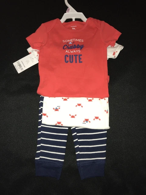 New Carter's Baby Boys 3 Piece Pant Set Sometimes Crabby Crab Size 9 Months