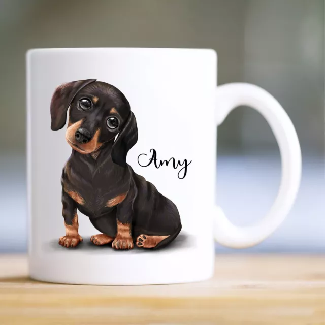 Keramiktasse bedruckt Hund Dackel mit Wunschnamen Kaffeetasse personalisiert