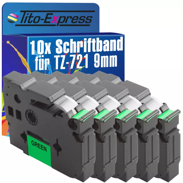 10x Schriftband für Brother TZe-721 P-Touch 1000 1000 BTS 1000 F 1005 BTS 1005 F