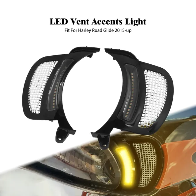 Scheinwerfer Lüftungsakzent Chrom Grill LED Licht für Harley Road Glide 15–2023
