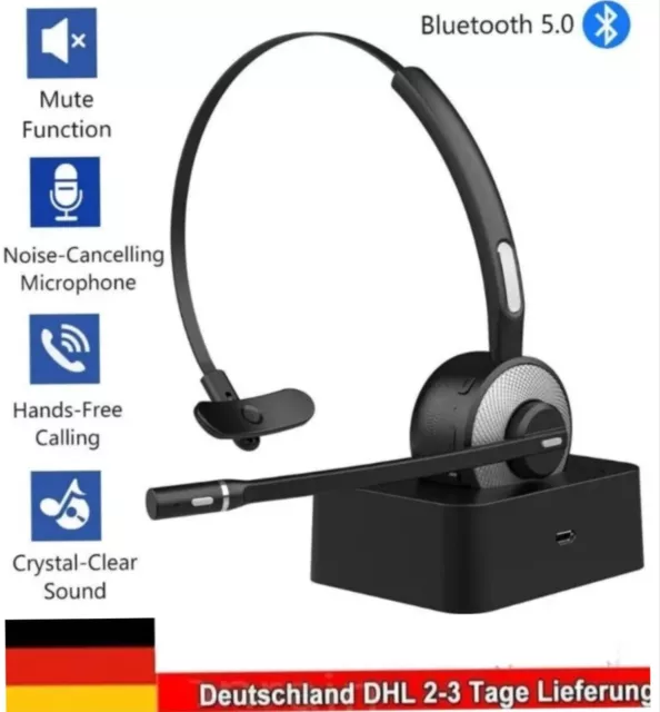 YAMAY Bluetooth-Headset Mit Geräuschunterdrückun Mikrofon Kabellose Kopfhörer PC