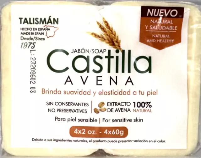 (4) bars Pack Castile Soap Bars Oats Talisman Jabon Castilla Avena 2 oz Each