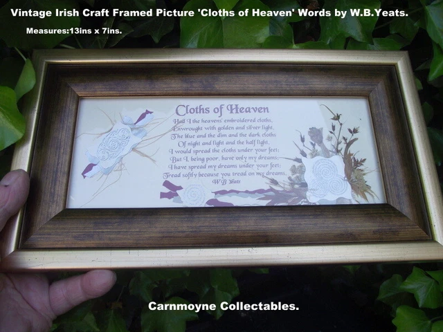 Cuadro enmarcado artesanal irlandés de colección.'The Cloths of Heaven' W.B.Yeats.AH7996.