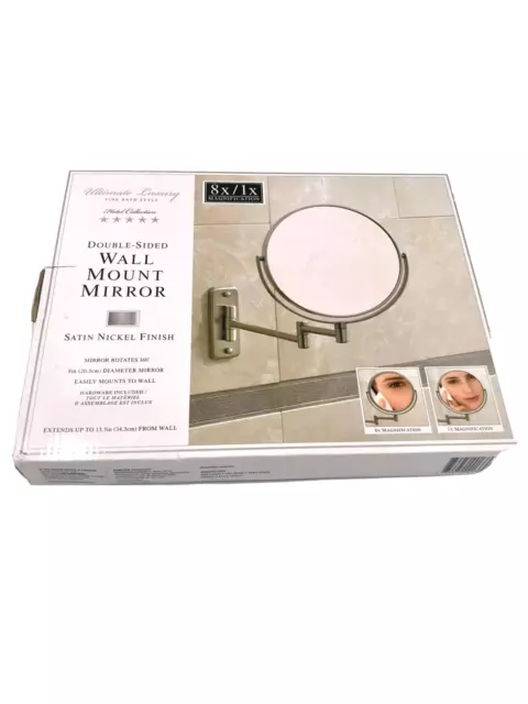 Wall Mount Mirror Hotel Collection Double Sided Satin Nickel 8X Magnification