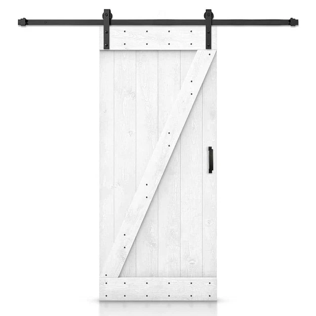 CALHOME Sliding Barn Door 30" x 84" Interior Wood White W/Hardware Kit + Handle