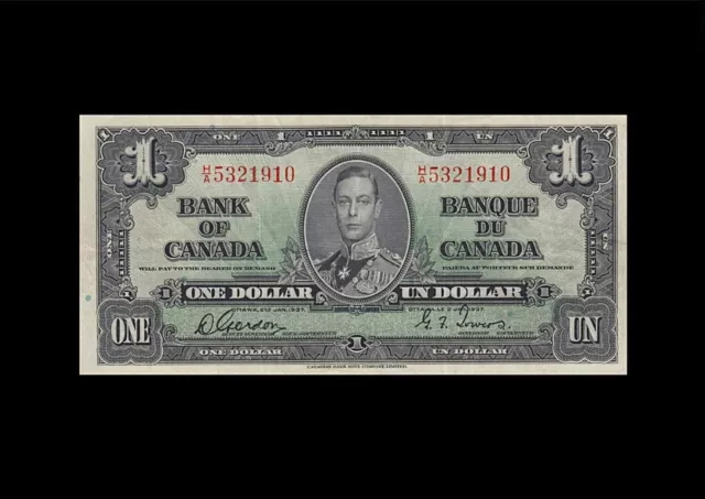 ⭐️ 1937 Bank of Canada "H/A NARROW PANEL" $1 Dollar Banknote EF+ X-Rare 👍