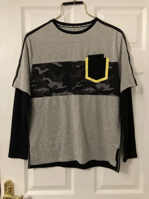 Zara Boys Sporty Collection NWT Grey/camo Long Sleeve T-shirt  Age 13-14 -0042