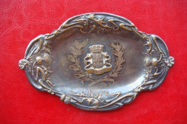 Antique Art Nouveau France Chalons coat of arms Small silver Tray