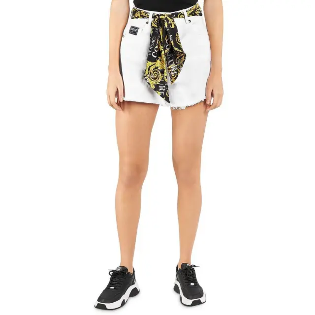 VERSACE JEANS COUTURE Womens White Cotton Belted Cutoff Shorts 24 BHFO ...