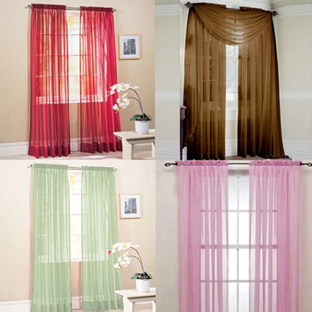 Glass Yarn Sheer Window Valance Curtain Pure Color Bedroom Home Wedding Decor 4