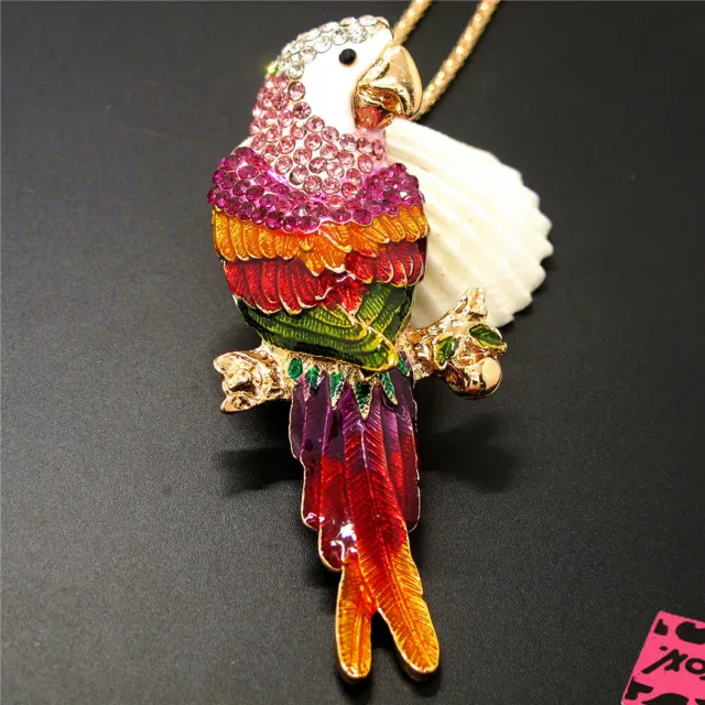 New Betsey Johnson Color Enamel Cute Parrot Bird Crystal Pendant Women Necklace