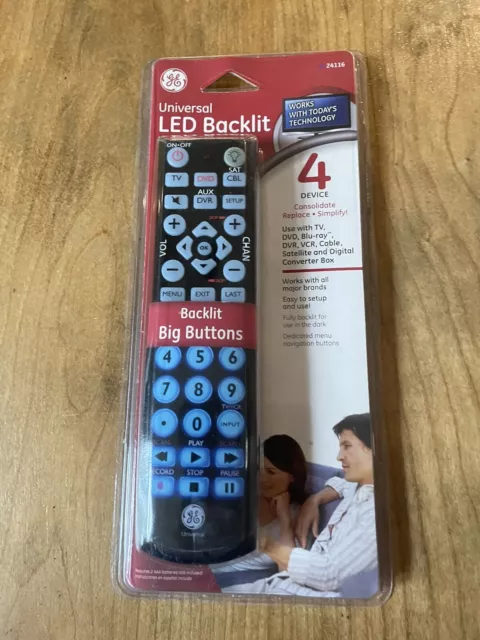 GE Universal Remote 4 Audio / Video Devices # 24116 Blue Light