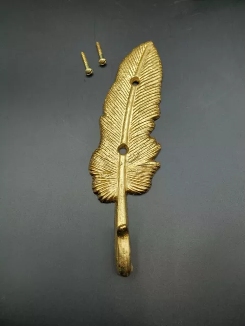 Metal Feather Coat Hat Hanger Wall Hanging Key Hook 8.25"