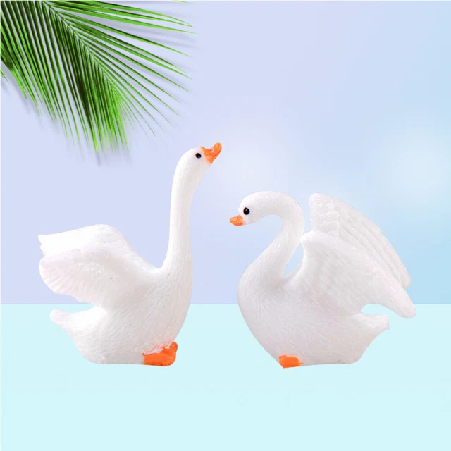 2PCS Plant Pot Ornament Bonsai Pot Decor Miniature Swan Figurine