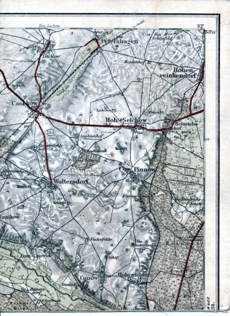 Petershagen Casekow Kunow 1921 Teilkarte/Ln Woltersdorf Groß Pinnow Hohenselchow