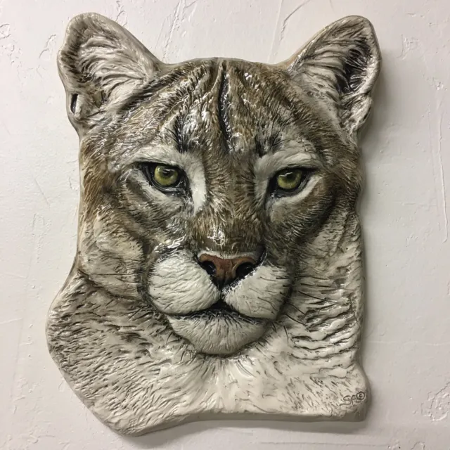 Cougar Mountain Lion Ceramic Big Cat In Stock Handmade Tile Sondra Alexander Art