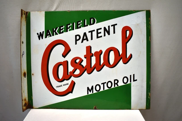VINTAGE CASTROL MOTOR Oil Porcelain Sign Flange Double Sided Wakefield ...