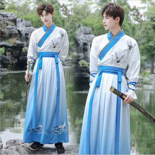 PLUS SIZE HANFU Men Ancient Chinese Traditional Cosplay Gradient Blue Dress EUR 119,22 - PicClick FR