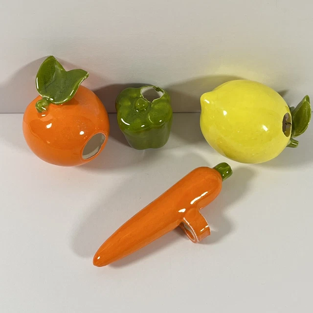Vintage Ceramic Fruit & Vegetable Macrame Beads Lemon Orange Pepper Carrot Retro 2