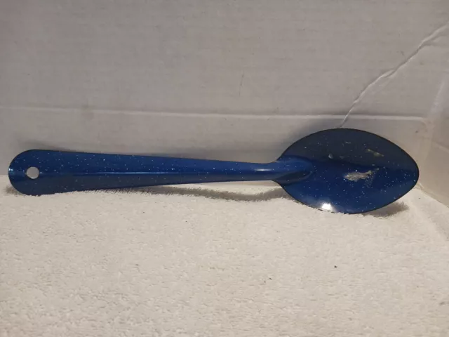 Spoon 13" Blue & White Splatter Enamel Ware Large Camping New!