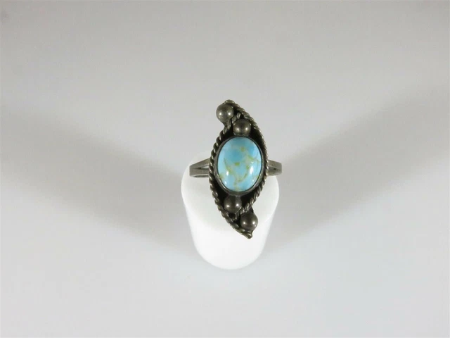 Vintage Sterling Silver Turquoise Taxco Mexico Size 7 Ring Eagle 2 Signed FCP