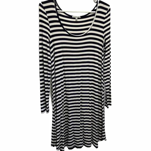 Charlotte Russe Size Medium Navy Blue & White Striped Comfy Stretchy Tunic Dress