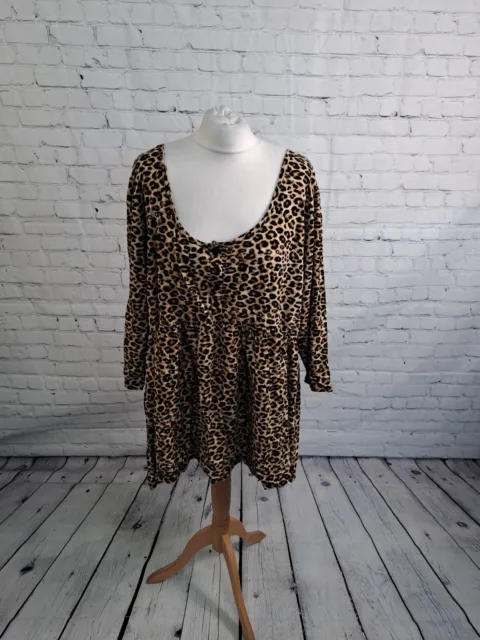 Simply Be Black Mix Cheetah Print Long Sleeve Smock Top Womens Size (B27)